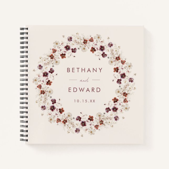Fall Wildflower Meadow Wedding Guestbook Notebook (Front)