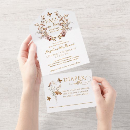 Fall Wildflower Minimalist Elegant Baby Shower  All In One Invitation