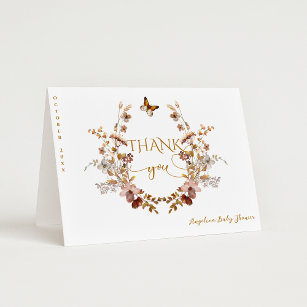Fall Wildflower Minimalist Elegant Baby Shower  Thank You Card