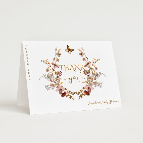 Fall Wildflower Minimalist Elegant Baby Shower  Thank You Card