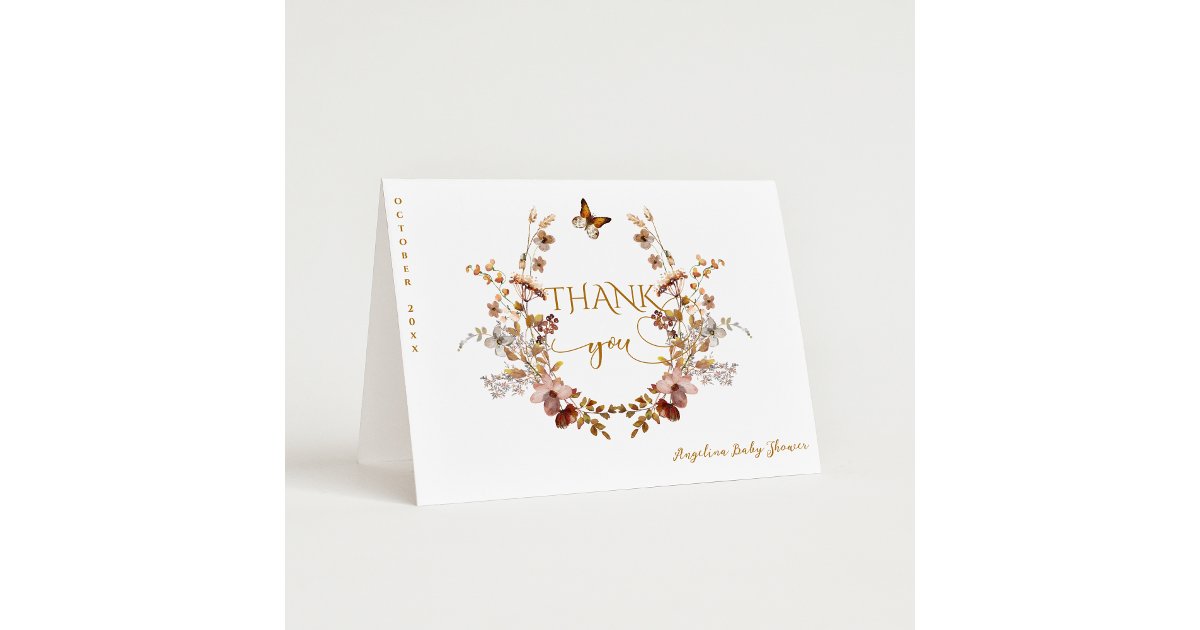Fall Wildflower Minimalist Elegant Baby Shower Thank You Card | Zazzle