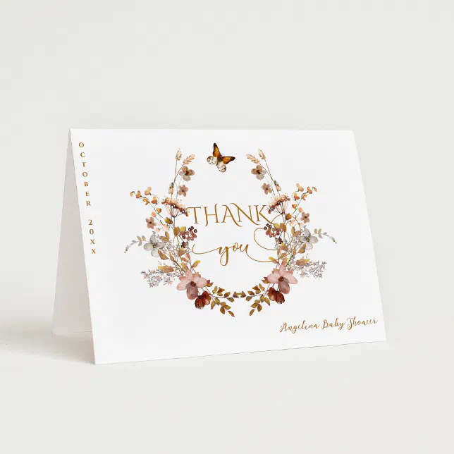 Fall Wildflower Minimalist Elegant Baby Shower Thank You Card | Zazzle