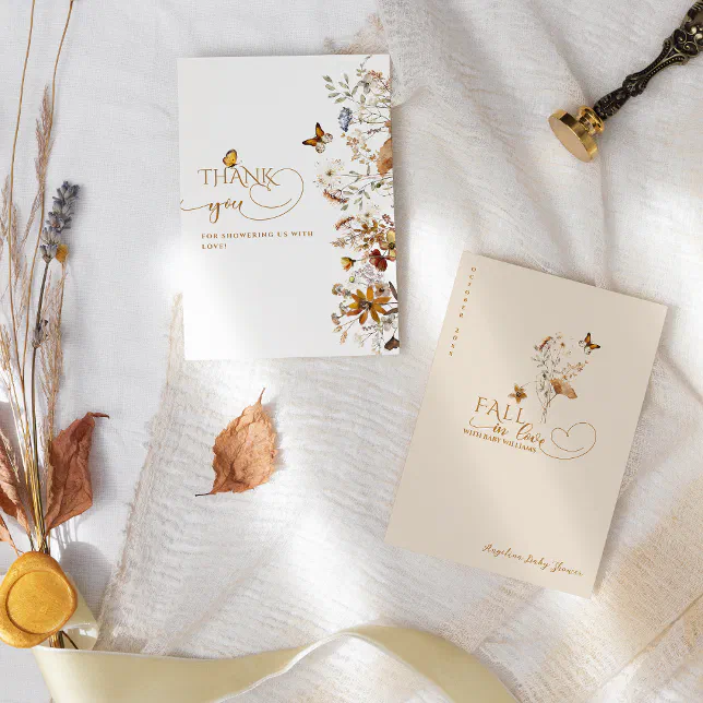 Fall Wildflower Minimalist Elegant Baby Shower Thank You Card | Zazzle