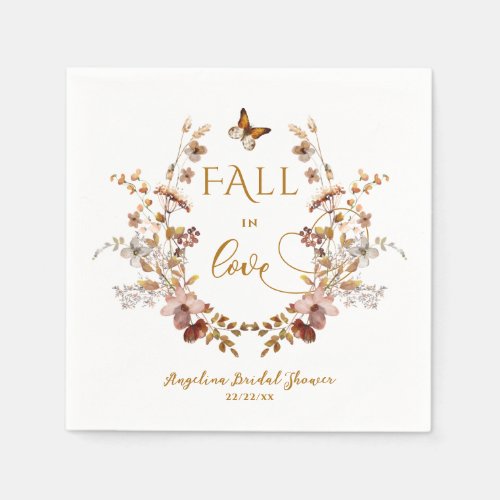Fall Wildflower Minimalist Elegant Bridal Shower Napkins