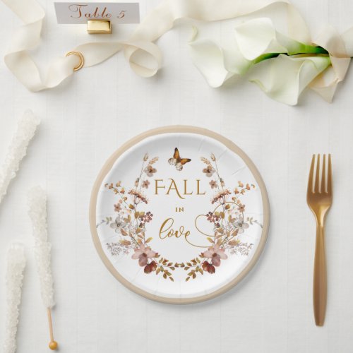 Fall Wildflower Minimalist Elegant Bridal Shower Paper Plates