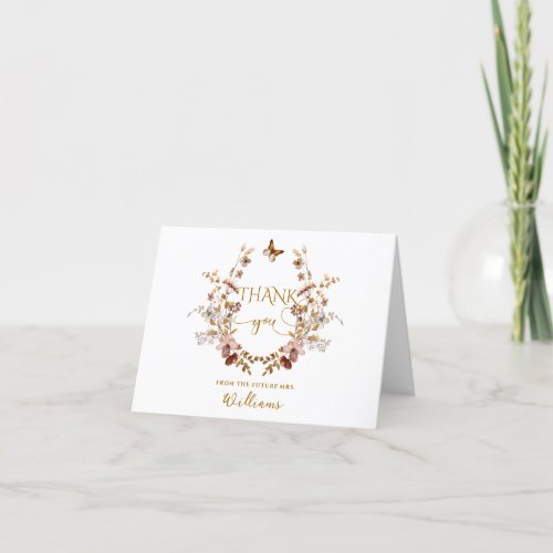 Fall Wildflower Minimalist Elegant Bridal Shower Thank You Card