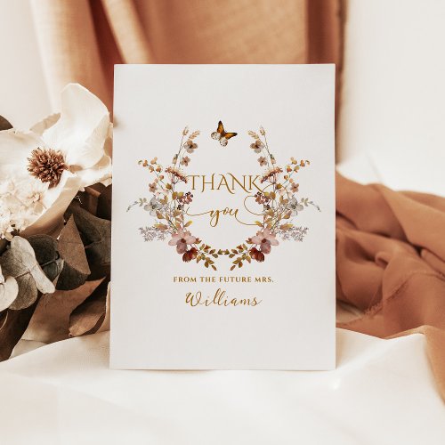 Fall Wildflower Minimalist Elegant Bridal Shower Thank You Card