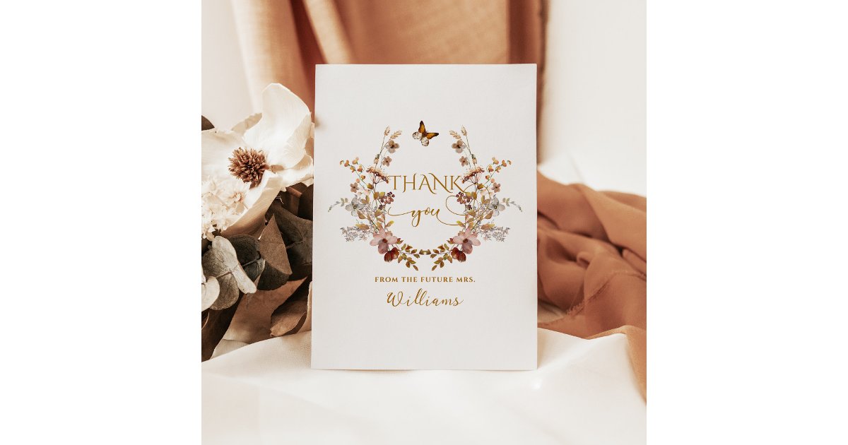 Fall Wildflower Minimalist Elegant Bridal Shower Thank You Card | Zazzle