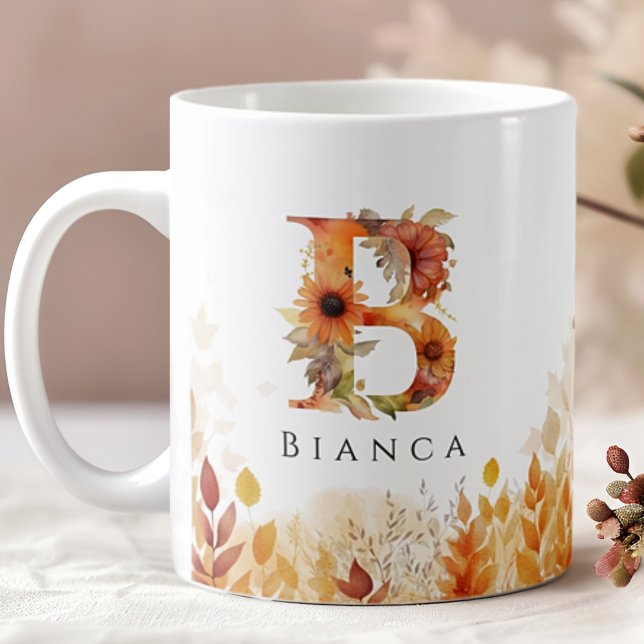 Fall Wildflower Monogram Initial Letter B Coffee Mug (Creator Uploaded)