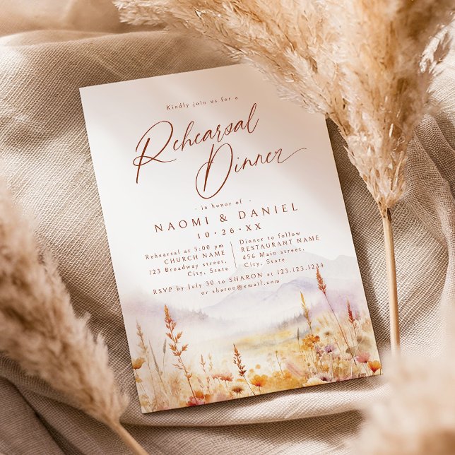 Fall Wildflower Mountain Rustic Rehearsal Dinner Invitation (Fall Wildflower Mountain Rustic Rehearsal Dinner Invitation)