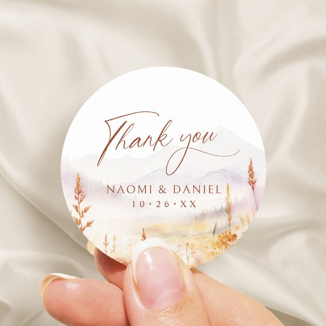Fall Wildflower Mountain Rustic Thank You Favors Classic Round Sticker (Fall Wildflower Mountain Rustic Thank You Favors Classic Round Sticker)