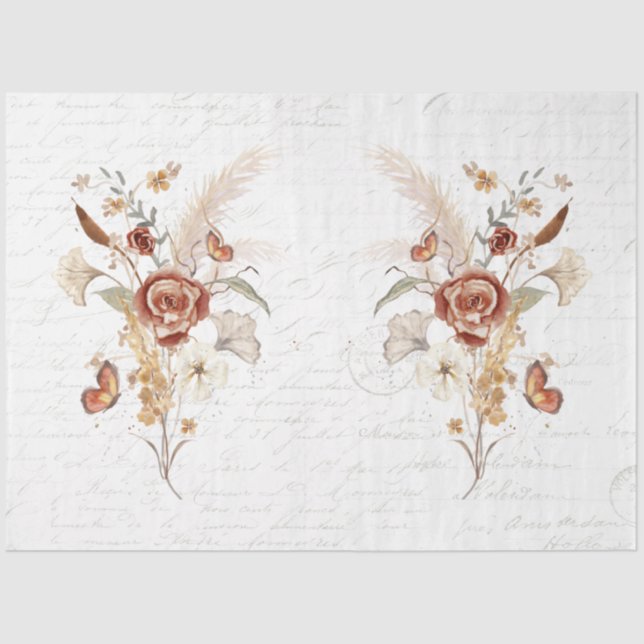 Fall Wildflower Pampas Grass Ephemera Decoupage Tissue Paper (Front)