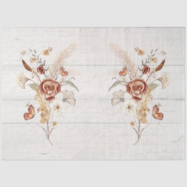 Fall Wildflower Pampas Grass Rustic Wood Decoupage Tissue Paper (Front)