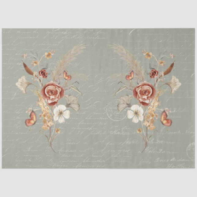 Fall Wildflower Pampas Grass Sage Green Decoupage Tissue Paper (Front)