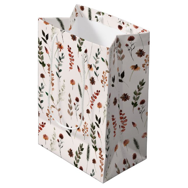 Fall Wildflower Pattern Medium Gift Bag (Front Angled)