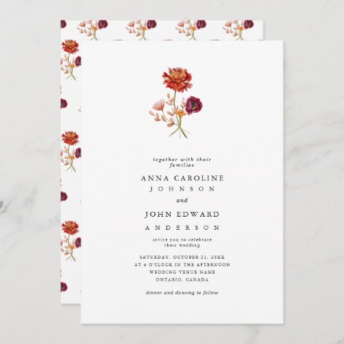 Fall Wildflower Plain Simple Floral Autumn Wedding Invitation