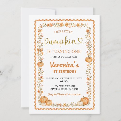 Fall Wildflower Pumpkin 1st Birthday Invitation