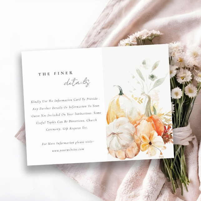 Fall Wildflower Pumpkin Watercolor Wedding Details Enclosure Card (Creator Uploaded)