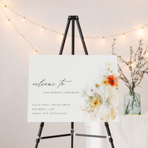 Fall Wildflower Pumpkin Watercolor Wedding Welcome Foam Board