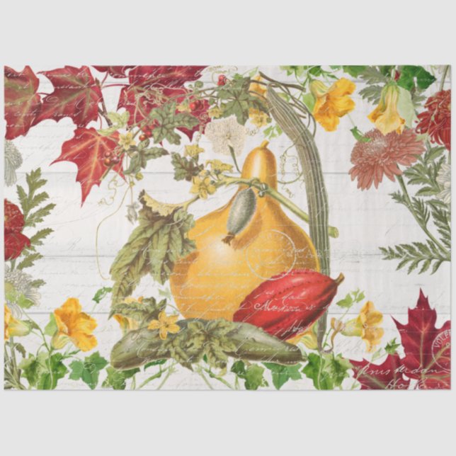 Fall Wildflower Pumpkins Rustic Wood Decoupage Tissue Paper (Front)