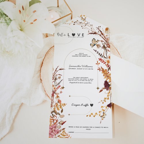 Fall wildflower rustic minimalist Baby Shower All In One Invitation