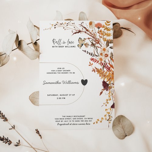 Fall wildflower rustic minimalist Baby Shower Invi Invitation