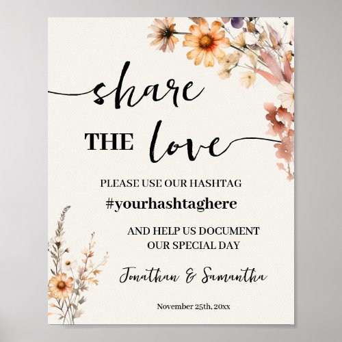 Fall Wildflower Share the Love Wedding Shower Sign