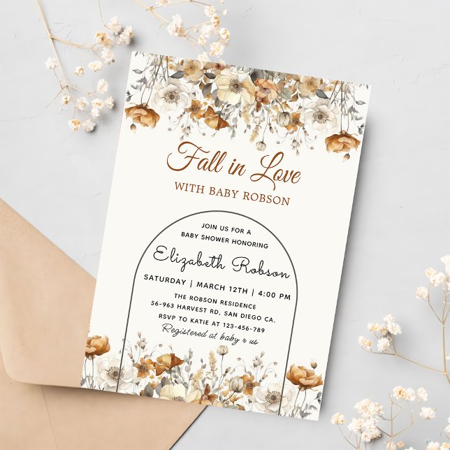 Fall Wildflower terracotta Autumn Baby Shower  Invitation (Creator Uploaded)