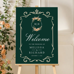 Fall Wildflower Wedding Emerald Green Welcome Sign