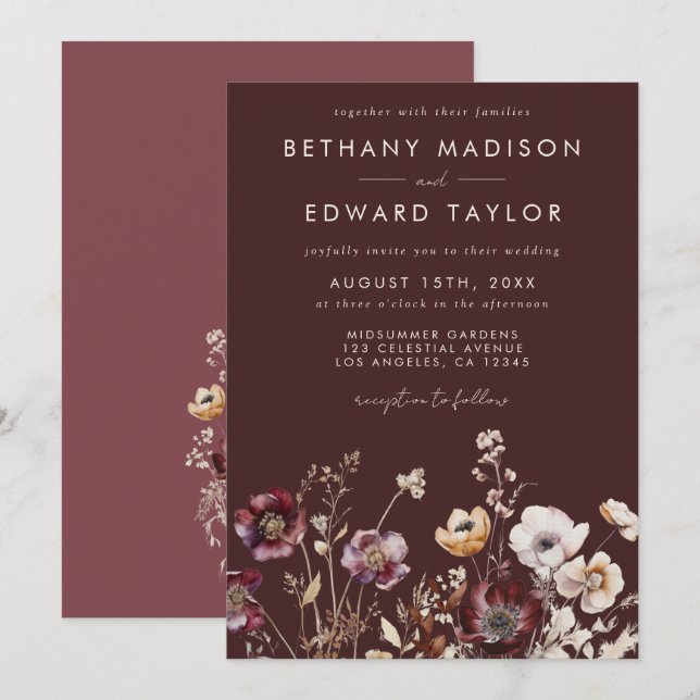 Fall Wildflower Wedding Invitation (Front/Back)