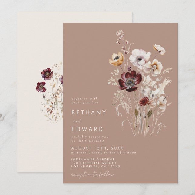 Fall Wildflower Wedding Invitation (Front/Back)
