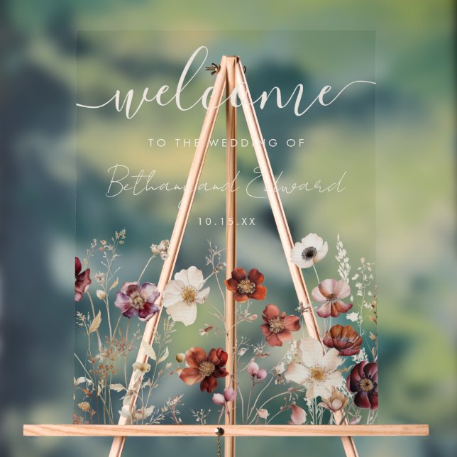 Fall Wildflower Wedding Welcome Acrylic Sign (Neutral)