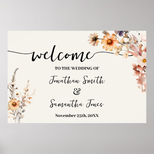 Fall Wildflower Welcome Wedding Ceremony Reception Poster (Front)