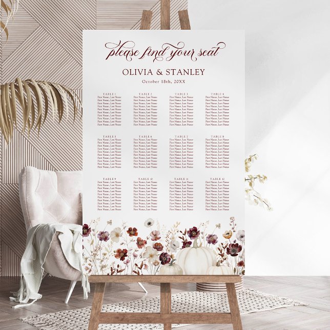 Fall Wildflowers 12 Table Wedding Seating Chart Foam Board (Creator Uploaded)