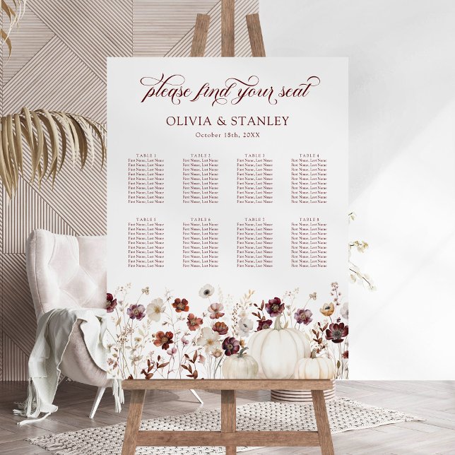 Fall Wildflowers 8 Table Wedding Seating Chart Foam Board (Creator Uploaded)