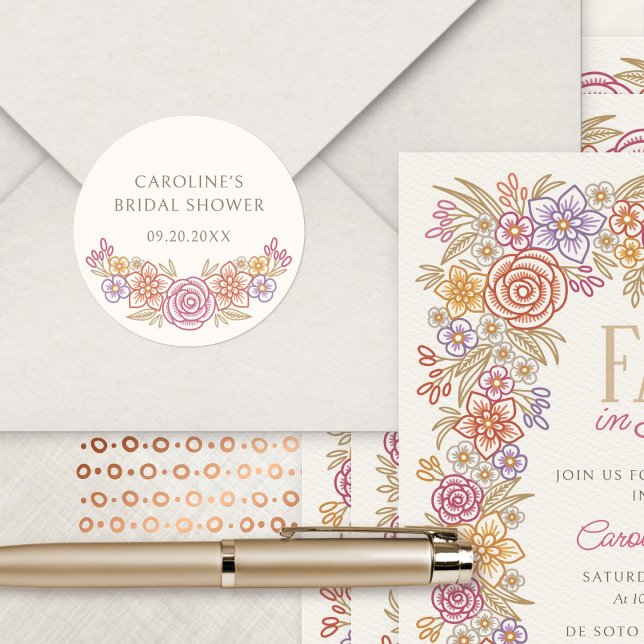 Fall Wildflowers Autumn Floral Bridal Shower Classic Round Sticker (Creator Uploaded)