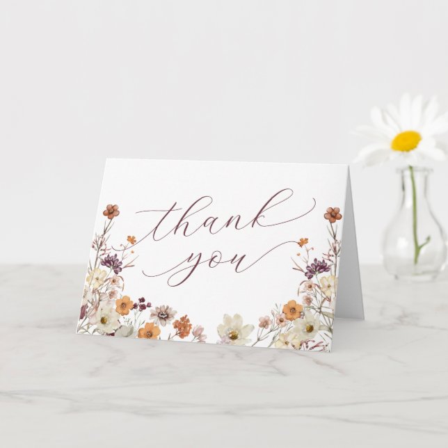 Fall Wildflowers Baby Shower Folded Thank You Card (Small Plant)