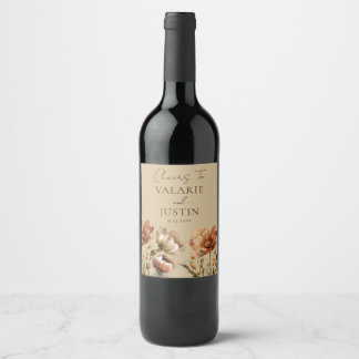 Fall Wildflowers Beige Wedding Cheers Wine Label