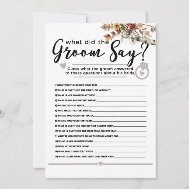 Fall Wildflowers Birch Tree Bridal Shower Game Invitation (Front)