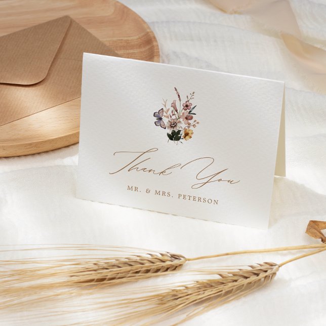 Fall Wildflowers Bouquet Folded Wedding Letterpress Thank You Card (Creator Uploaded)