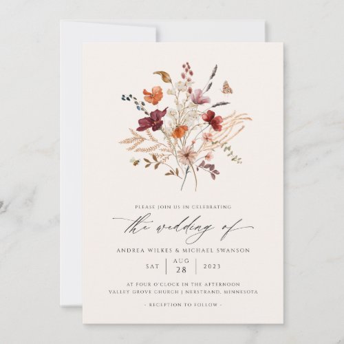 Fall Wildflowers Bouquet Vintage Wedding Invitation