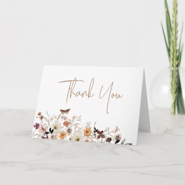 Fall Wildflowers Bridal Shower Folded Thank You Card (Front)