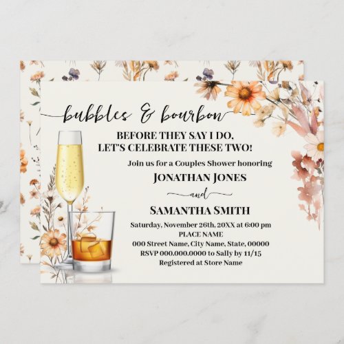 Fall Wildflowers Bubbles  Bourbon Couples Shower Invitation
