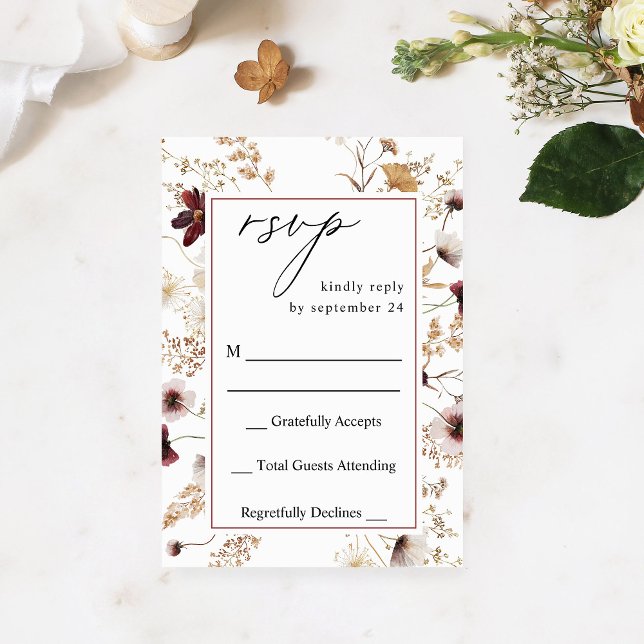 Fall Wildflowers Floral no Meal RSVP 2 Card (Creator Uploaded)