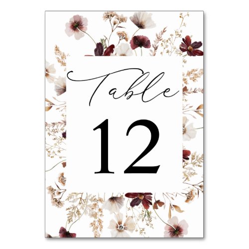 Fall Wildflowers Floral Table Number