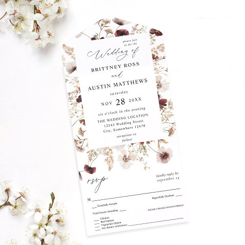 Fall Wildflowers Floral Wedding All In One Invitation