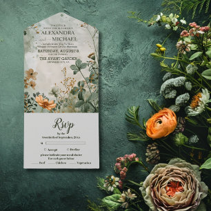 Fall Wildflowers Floral Wedding All In One Invitation
