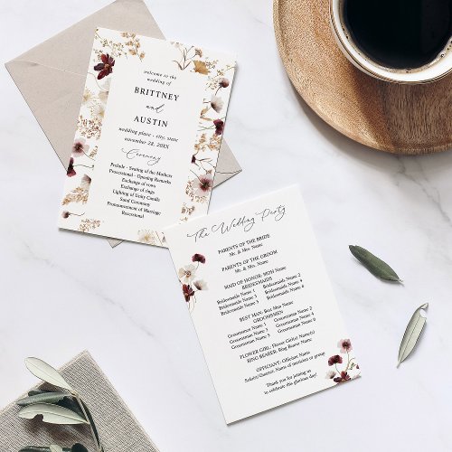 Fall Wildflowers Floral Wedding Ceremony Program