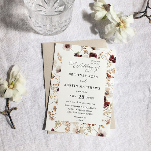 Wedding Invitations - Pink Dramatic personalized gifts for you Fall wildflowers floral wedding invitation