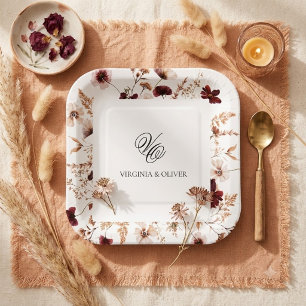 Fall Wildflowers Floral Wedding Paper Plates